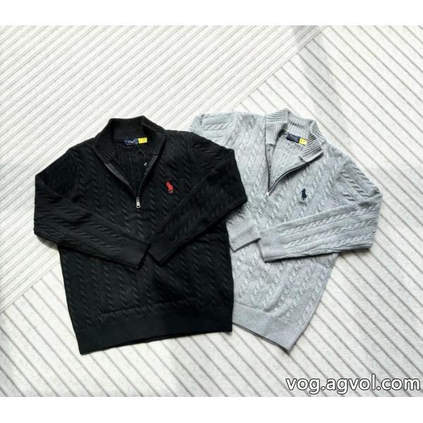 Ralph Laurenポニー刺繍ハーフジッパースタンドカラー純色麻編みセーター