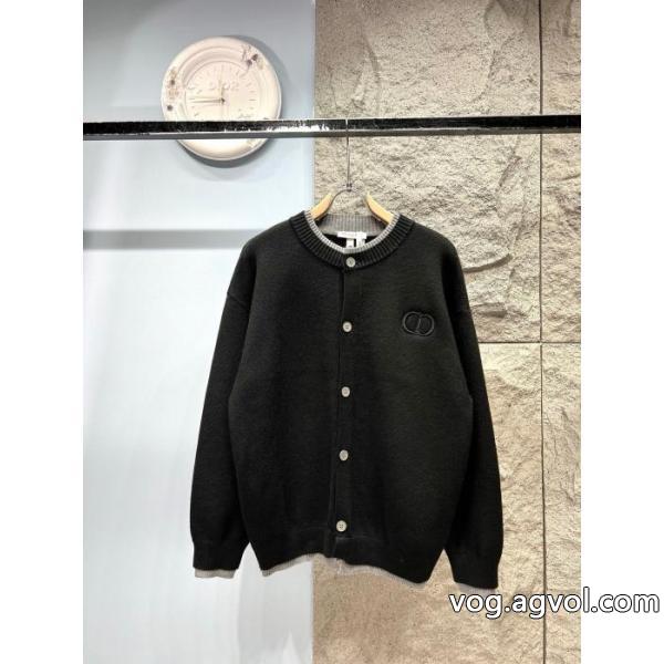 DIORCD刺繍ロゴラウンドネックフェイクカーディガンジャケット男女同型