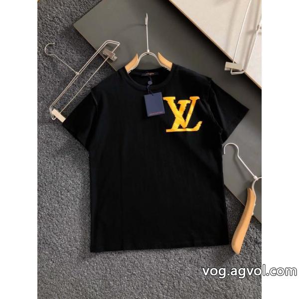 LOUIS VUITTON最新の純綿オフセット印刷黒ネジ半袖