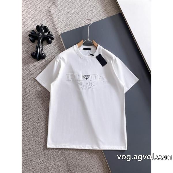 pradaクラシックVチップ+カスタム三角標工芸半袖Tシャツ男女同型