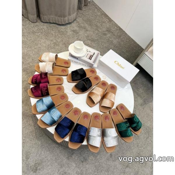 Chloe'2026最新夏モデルベルベットに3 D立体電気刺繍スリッパ