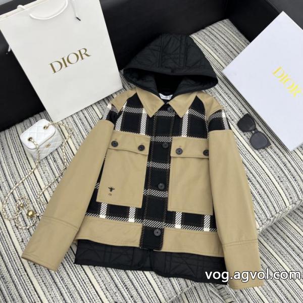 DIOR新型レトロチェックパッチワークコットンキャップ取り外し可能コート