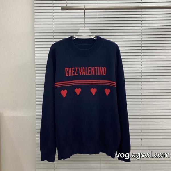 Valentlnoハートアルファベットロゴジャカードラウンドネックセーター