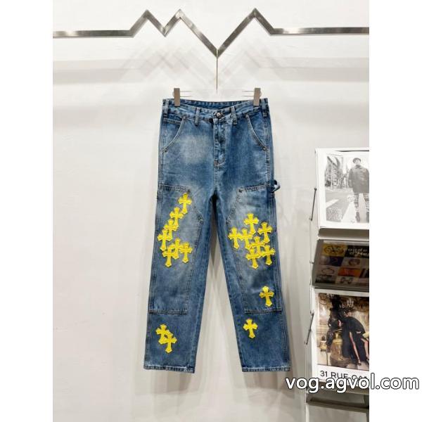 CHROME HEARTS2026新限定伐木黄色十字架合皮カップル水洗ジーンズ