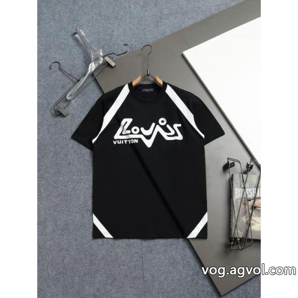 高品質LOUIS VUITTON 2026 ss最新革ロゴ発泡丸首半袖Tシャツ