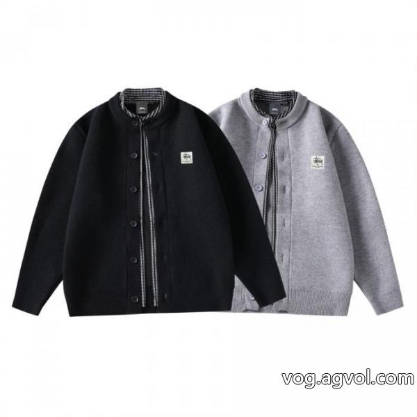 STUSSYスクエアフェイク2枚ニットカーディガンコート