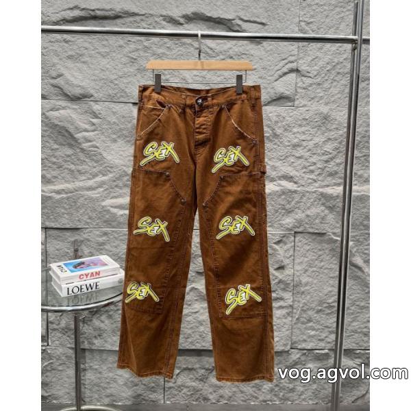 Chrome Hearts 2026新ウッドイエローアルファベット章仔合皮刺繍カップル水洗ゆったりジーンズ