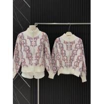 Diorネオンカラーグラデーションアルファベットジャカードファスナースタンドネックニットカーディガンコート