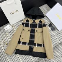 DIOR新型レトロチェックパッチワークコットンキャップ取り外し可能コート