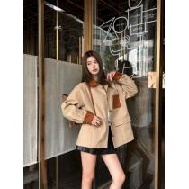 Loeweカスタムアルファベットロゴポケットスエードパッチワークゆったりカジュアルコート