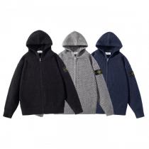 STONE ISLANDエンブレム透かし連帽ジッパーニットカーディガンコート