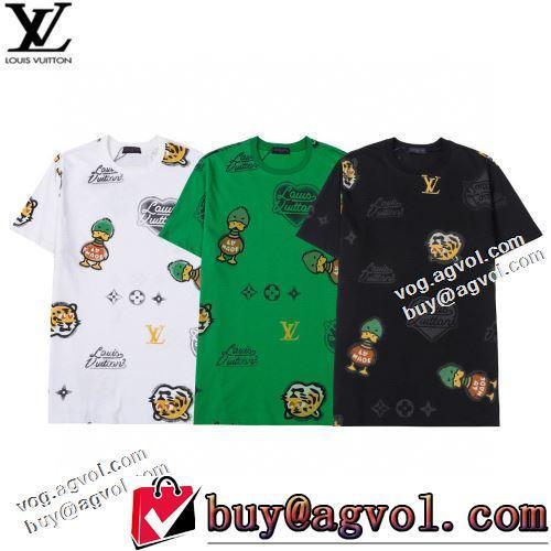 2022春夏 強い魅力を感じる一枚 ラウンドネック プリント 半袖Tシャツ 3色可選 着心地満点 ルイ ヴィトンブランド コピー