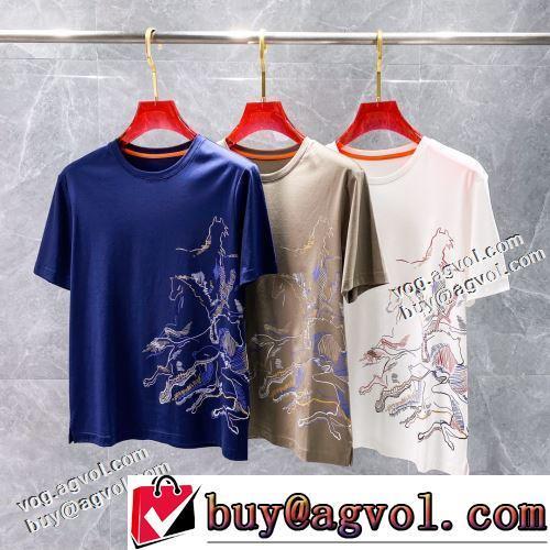 3色可選 個性的なデザイン ラウンドネック 半袖Tシャツ カジュアル 柔らかい手触り 2022春夏 エルメススーパーコピー