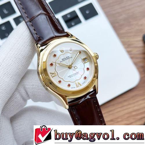 3色可選 自動巻き 日付表示 女性用腕時計 ROLEXスーパーコピー 2022新作 レザー 人気ブランド サファイヤクリスタル風防 