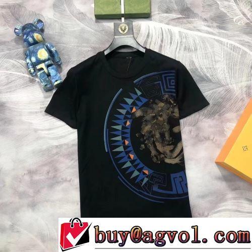 2色可選 半袖Tシャツ スタイリッシュな印象 VERSACE偽物ブランド 2022春夏 吸汗速乾 プリント ラウンドネック