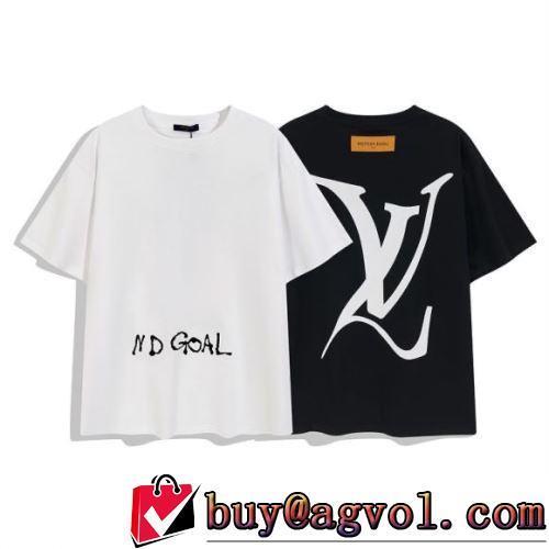 ポップ 2022春夏 ルイ ヴィトンコピー ブランド 半袖Tシャツ プリント 吸汗性に優れ 綿/コットン 2色可選
