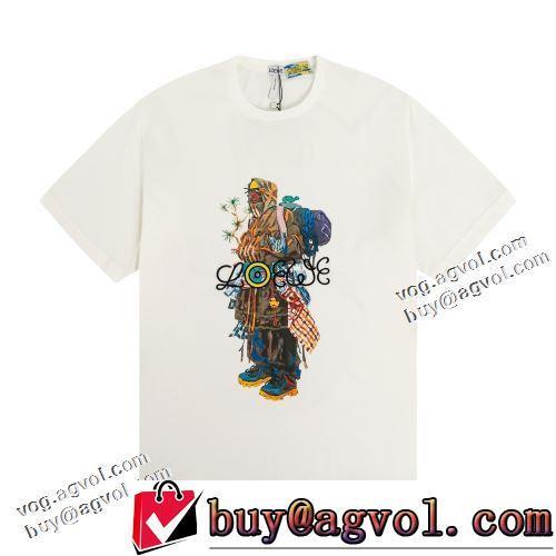 ロエベ偽物ブランド 2色可選 雑誌掲載アイテム 収縮性のある 2022春夏 半袖Tシャツ 肌に馴染みやすい ロエベスーパーコピー