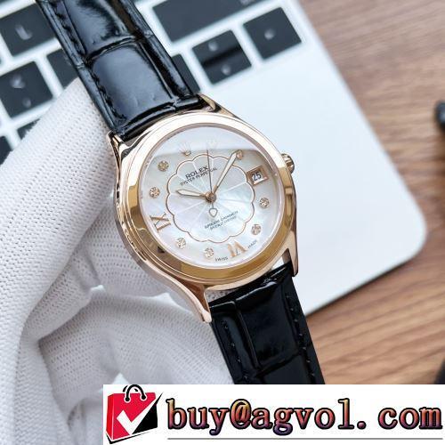 3色可選 自動巻き 日付表示 女性用腕時計 ROLEXスーパーコピー 2022新作 レザー 人気ブランド サファイヤクリスタル風防 