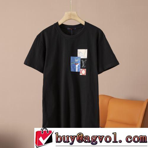 2022春夏 綿/コットン 半袖Tシャツ 柔らかい手触り 2色可選 プリント ルイ ヴィトンコピーブランド デザイン性の高い