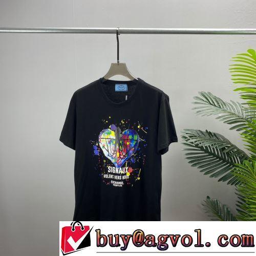 2色可選 セレブ愛用の超人気商品 柔らかい手触り 半袖Tシャツ プリント プラダブランド コピー 肌に馴染みやすい 2022春夏