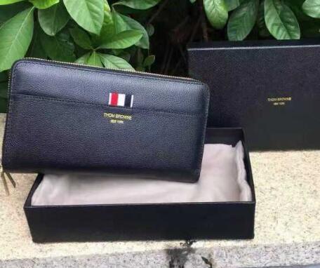 上品なトムブラウン財布メンズ THOM BROWNE ラウンドファスナー長財布本革ウォレット