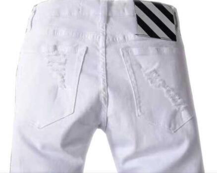 ファッション オフホワイトデニムパンツ OFF-WHITE メンズプリントディテールデニムジーンズスリムパンツ