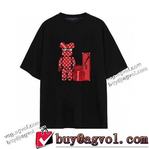 収縮性のある 2色可選 ラウンドネック 半袖Tシャツ 個性的なデザイン 柔らかい手触り 2022新作 ルイ ヴィトンコピー
