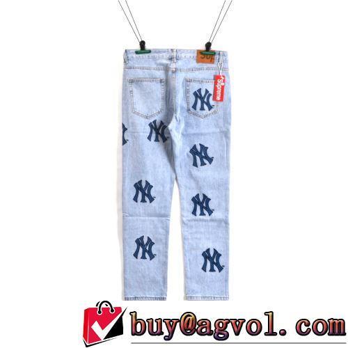 2022新作 ストレートデニムパンツ スタイリッシュな印象 Supreme X Mlb 刺繍使い デザイン性の高い シュプリームブランド コピー しっかりとしたデニム地 2色可選