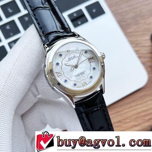 3色可選 自動巻き 日付表示 女性用腕時計 ROLEXスーパーコピー 2022新作 レザー 人気ブランド サファイヤクリスタル風防 