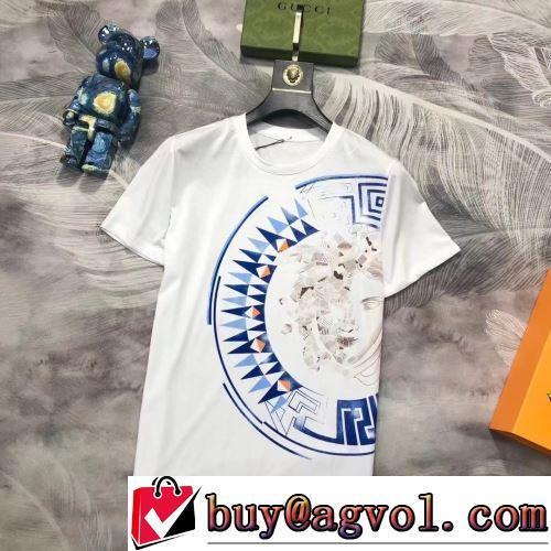 2色可選 半袖Tシャツ スタイリッシュな印象 VERSACE偽物ブランド 2022春夏 吸汗速乾 プリント ラウンドネック