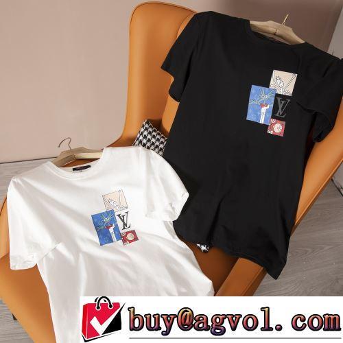 2022春夏 綿/コットン 半袖Tシャツ 柔らかい手触り 2色可選 プリント ルイ ヴィトンコピーブランド デザイン性の高い
