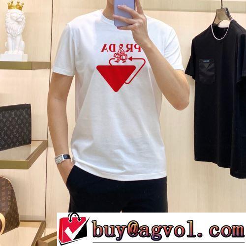 スタイリッシュな印象 半袖Tシャツ デザイン性の高い 2022春夏 2色可選 着回し度抜群 プラダブランド 偽物 通販