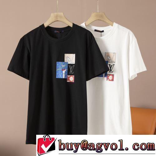 2022春夏 綿/コットン 半袖Tシャツ 柔らかい手触り 2色可選 プリント ルイ ヴィトンコピーブランド デザイン性の高い