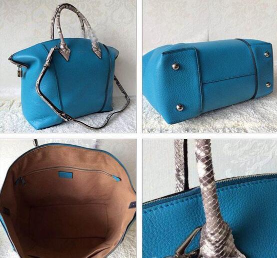洗練を十分に演出するルイヴィトン　ロックイットMM　カーフレザーｘパイソン　優雅さがあるショルダーバッグ　ブルー.