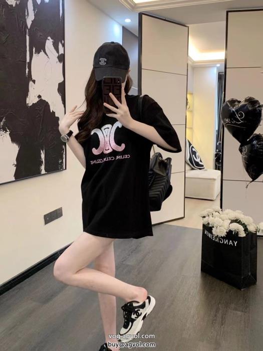ブランド フェイクCELINE海外直送抜け感を出す半袖Tシャツ_0_0