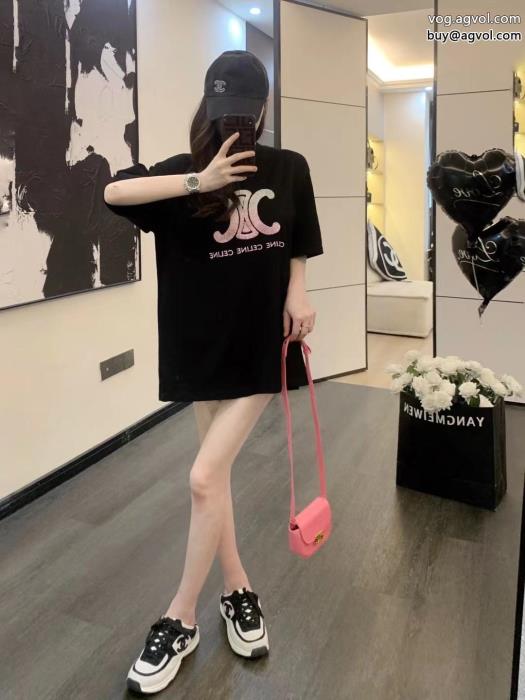 ブランド フェイクCELINE海外直送抜け感を出す半袖Tシャツ_0_3