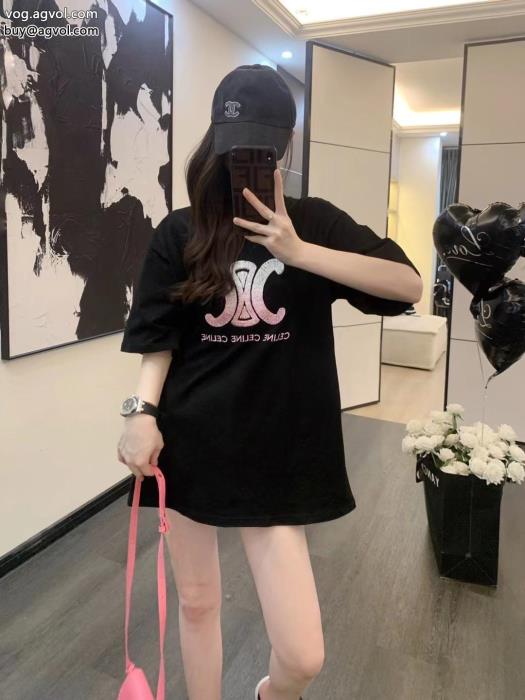 ブランド フェイクCELINE海外直送抜け感を出す半袖Tシャツ_0_4