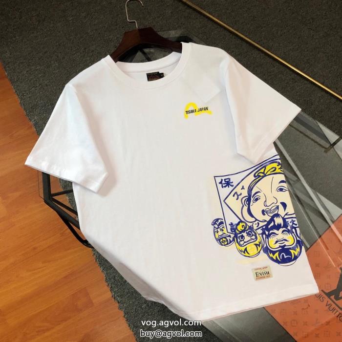 EVISU大人の雰囲気たっぷり大胆なカジュアルダウン半袖Tシャツブランド 通販_0_1