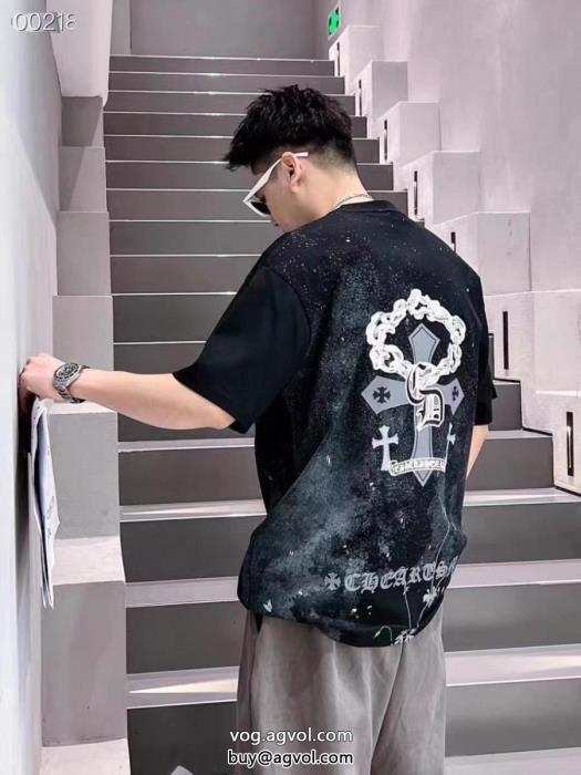 偽 ブランド 2023トレンド感満載なアイテム相性抜群のコンビ半袖TシャツCHROME HEARTS_0_0