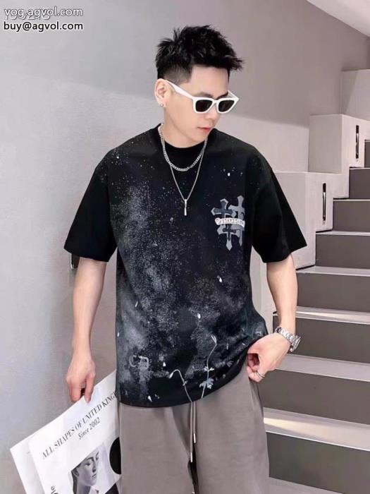 偽 ブランド 2023トレンド感満載なアイテム相性抜群のコンビ半袖TシャツCHROME HEARTS_0_3