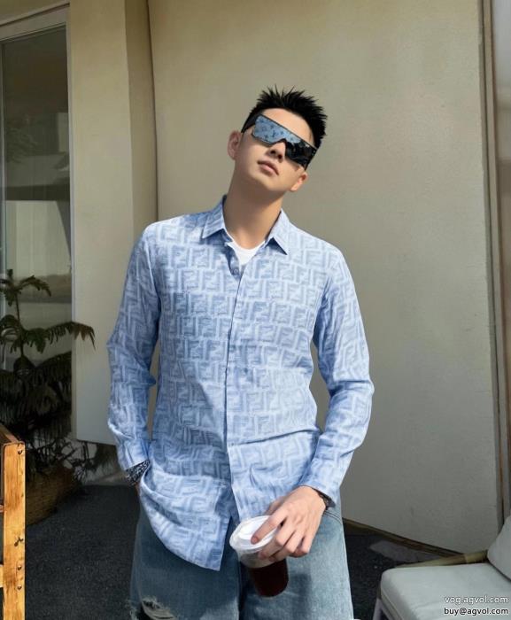 長袖シャツ激安 ブランドフェンディ清涼感あるカジュアル大人の色味_0_1