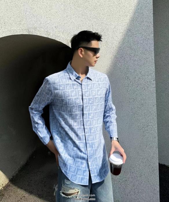 長袖シャツ激安 ブランドフェンディ清涼感あるカジュアル大人の色味_0_2