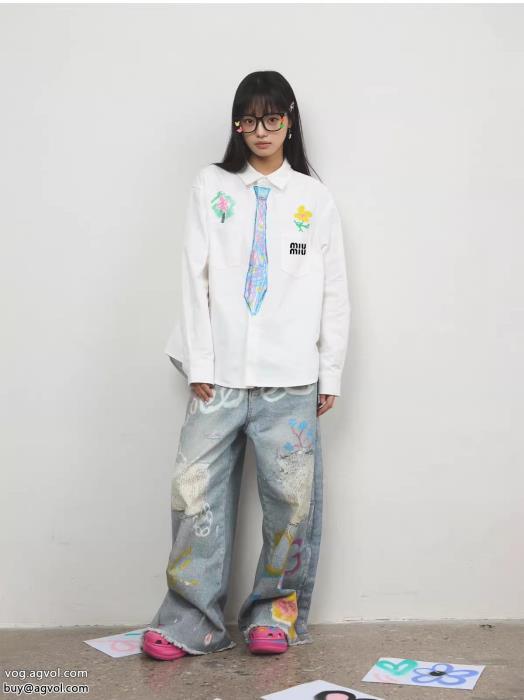 SS23限定版人気セール100%新品ミュウミュウ長袖シャツ激安 通販 専門_0_1