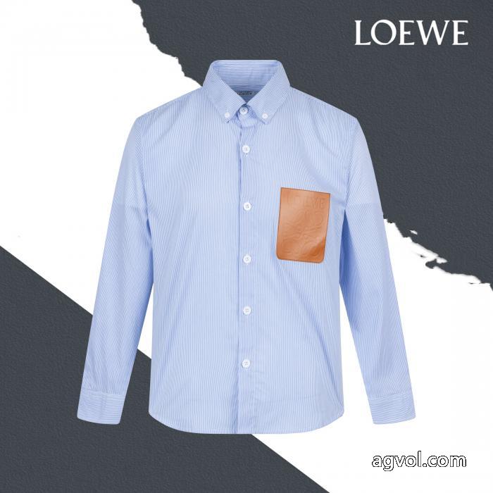 LOEWEロエベ定番胸元の皮ロゴ刺繍長袖シャツ_0_2