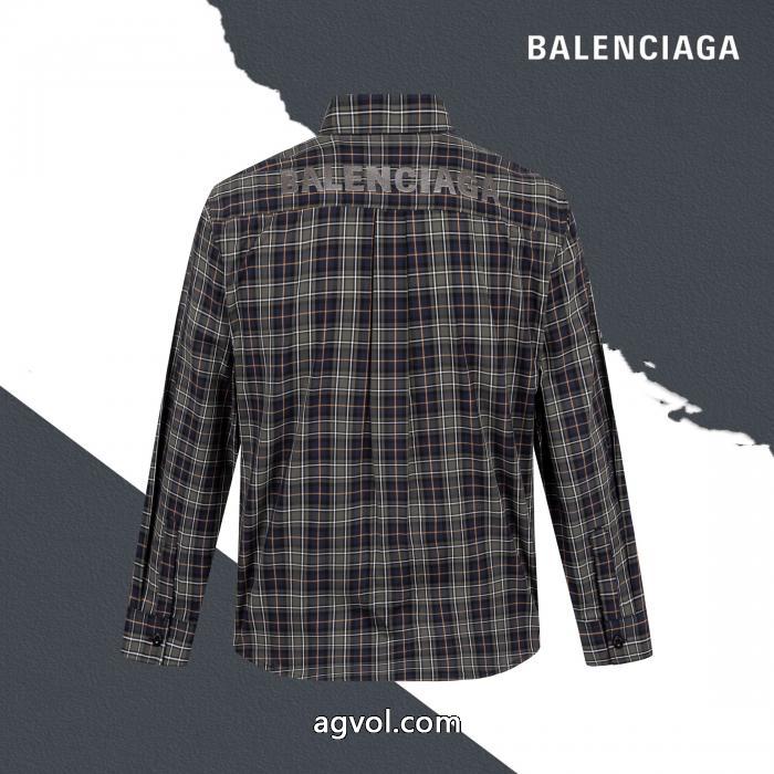 Balenciagaパリ定番チェックアルファベット刺繍長袖シャツ_0_0