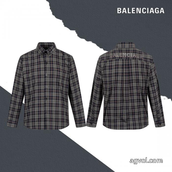 Balenciagaパリ定番チェックアルファベット刺繍長袖シャツ_0_1