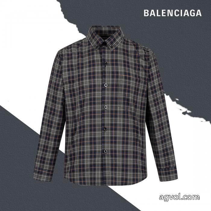Balenciagaパリ定番チェックアルファベット刺繍長袖シャツ_0_2