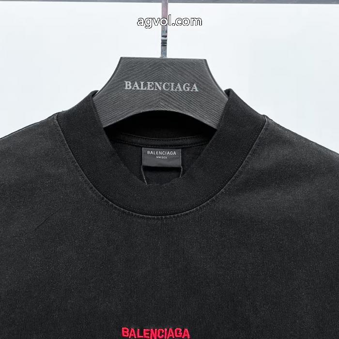 パリbalenciaga前後の定番アルファベット刺繍水洗炒雪片を旧半袖にしました_0_2