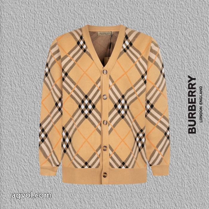 BURBERRYバーバリーのストライプニットカーディガンコート_0_2