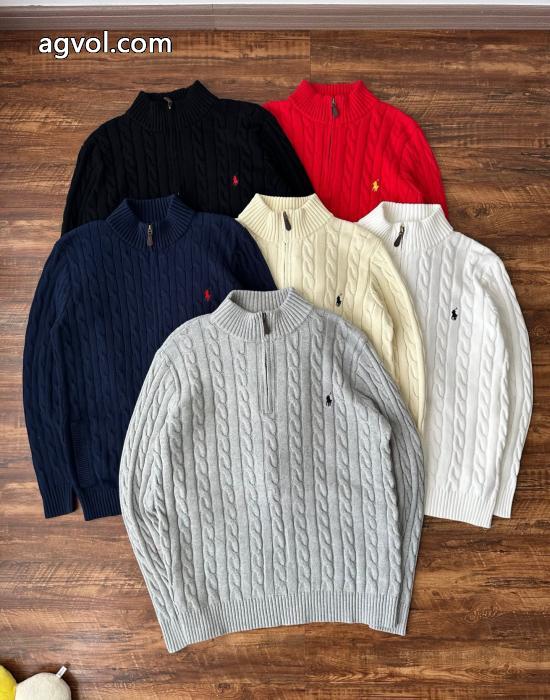 RALPH LAURENクラシックスモールロゴ刺繍ハイネックヘッダーハーフジッパーニットツイストセーター_0_0